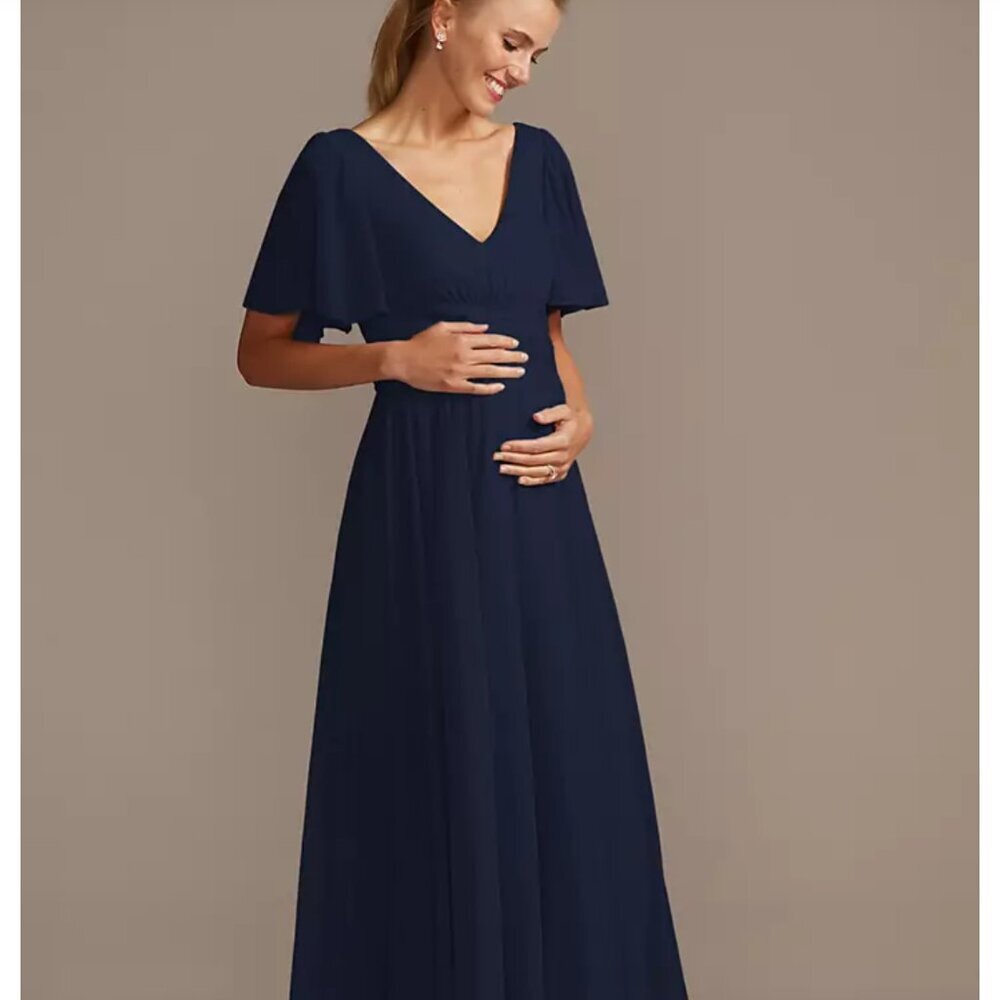 David's Bridal Navy Blue Maternity Wedding Dress - Picture 1 of 10